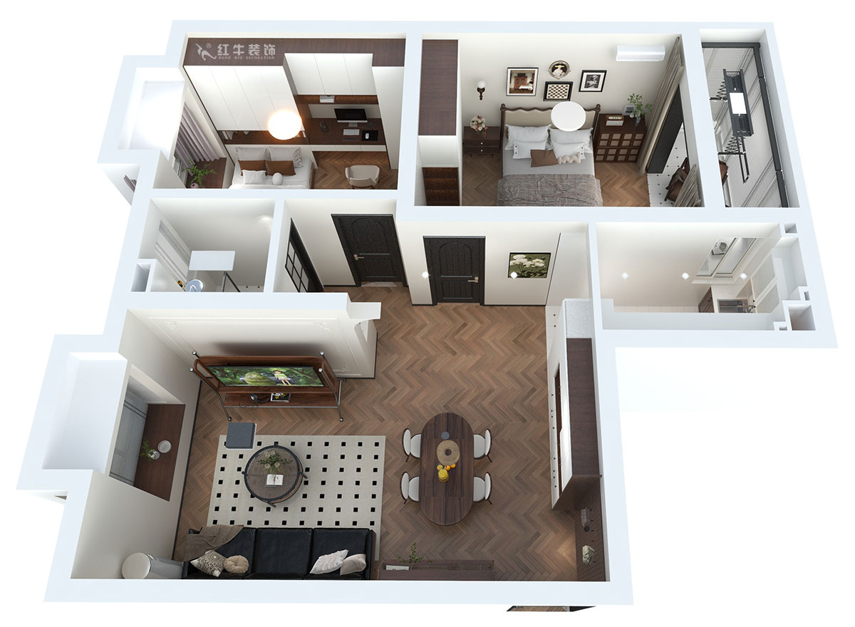 蒋琛｜百家湖西花园伦敦城23-801-75㎡-复古风｜2室1厅1卫｜二手房装修｜定制家｜全包12万｜00_04鸟瞰图